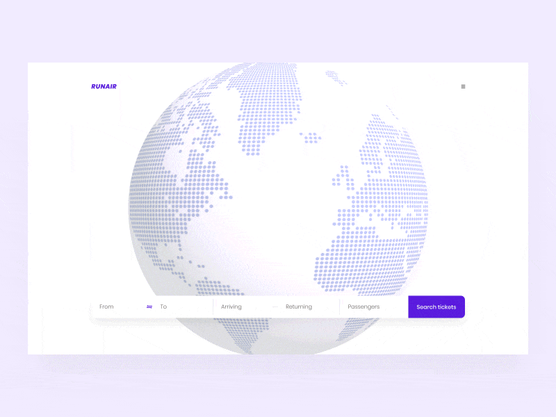 Runair — airline concept airbus airline airport animation booking concept design earth flight interaction interface map motion plane planet search ticket ui ux webdesign
