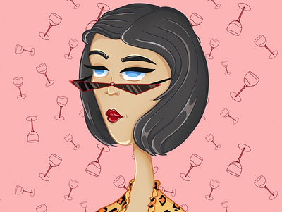 Wine queen 2d character female illustration nft photoshop procreate red wine stickers