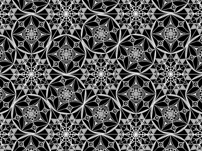 chloractal.ai black and white circles digital fractal geometric illustrator repetition snowflake spirals triangles