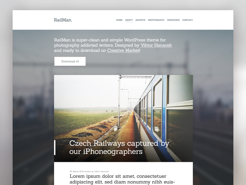 RailMan WordPress Theme is ready wordpess theme template photo big blog web website site webdesign modern minimal whitespace cms clean simple creativemarket download