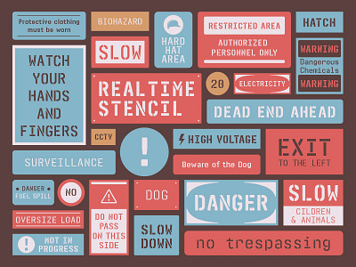Realtime Stencil Typeface blue font monospaced red sign typeface warning
