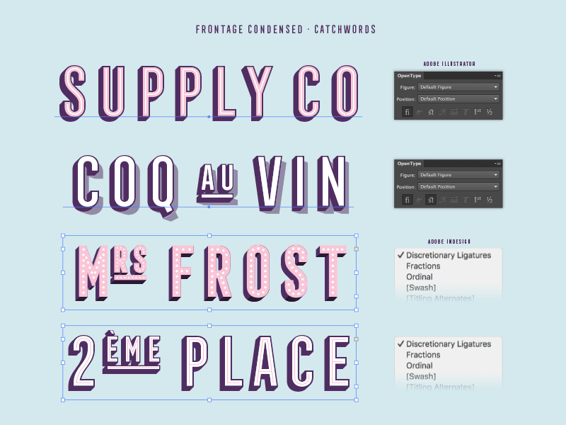 Frontage Condensed Catchwords 3d blue catchwords condensed font frontage gif layers ligature opentype type typography
