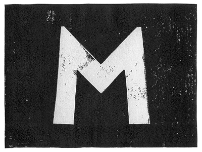 Lino Print M alphabet handset lino print type typography