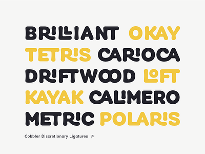 Cobbler Ligatures alphabet black cobbler design discretionary font ligatures logo type typeface typography yellow