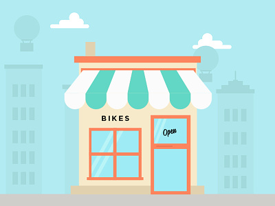 Bikestore bike cycling cyclist flat illustration landscape open store tourdefrance