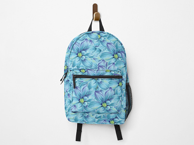 Blue Flower BackPack 3d animals animation backpack bag color flower graphic design love nature new pattern product shop trend ui