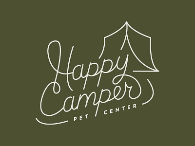 Happy Camper camping dogs hand lettering logo monoline monoweight outdoors pets script tents typography vector