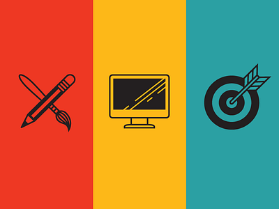 Service Icons arrow black bright creative development imac paint brush pencil services strategy target thick lines