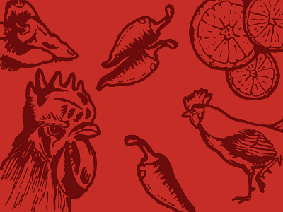 Sriracha citrus handdrawn illustration peppers red rooster rooster sauce sriracha