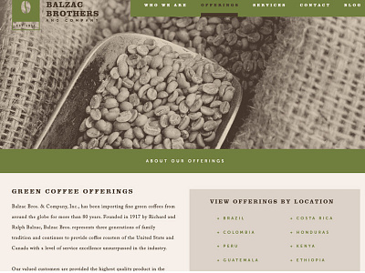 Balzac Brothers and Co beans coffee earthy green importers phototgraphy webdesign