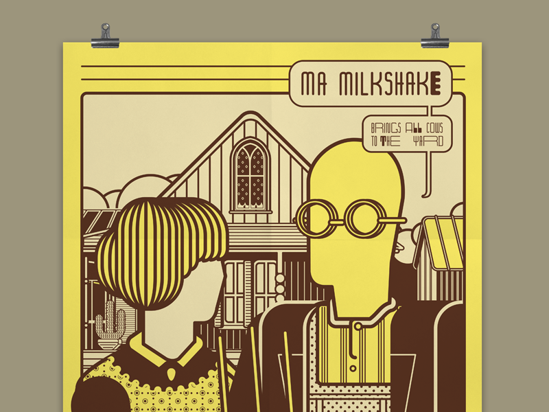 Ma Milkshake screenprint reproduction artwork art graphic design vector illustration american gothic grant wood ma milkshake