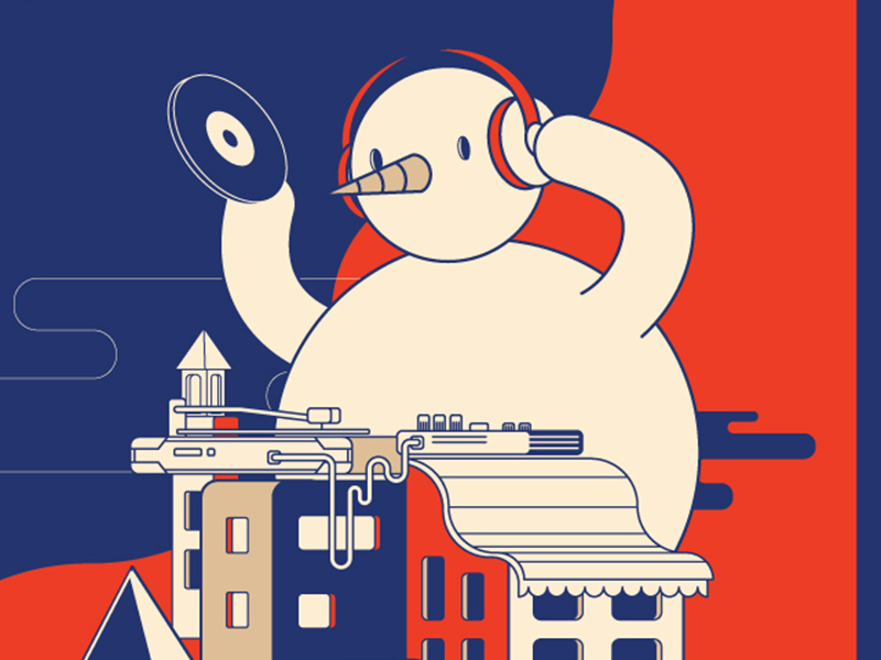 Audioban january detail burak beceren illustration graphic design vector character design design drawing typography artwork flat audioban event calendar program music snowman djs flyer sketch doodle