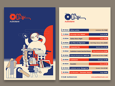 Audioban january event calendar artwork audioban burak beceren calendar character design design djs doodle drawing event flat flyer graphic design illustration music program sketch snowman typography vector