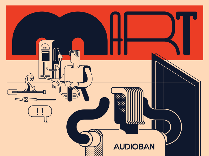 Audioban march detail panic gas station burak beceren illustration graphic design vector character design design drawing typography artwork flat audioban event calendar program music flyer sketch doodle