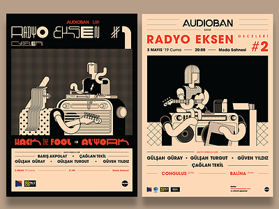 Radyo Eksen Posters artwork character design design dj doodle event flyer graphic design guitar guitarist illustration music poster posters program radio sketch typography vector vinyl