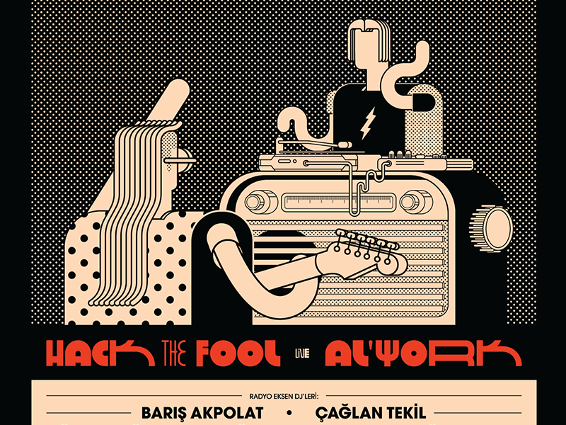 Radyo Eksen Poster detail vinyl guitar guitarist dj radio event posters poster doodle sketch flyer music program artwork typography design character design vector graphic design illustration