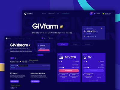 GIVfarm & GIVstream app blockchain cryptocurrency design giveth ui website