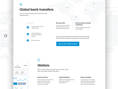 Global Bank Transfers banking blockchain cryptocurrency design landing page wallets website