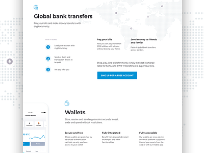 Global Bank Transfers banking blockchain cryptocurrency design landing page wallets website