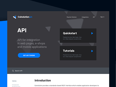 API blockchain blue business cryptocurrency design landing page software website