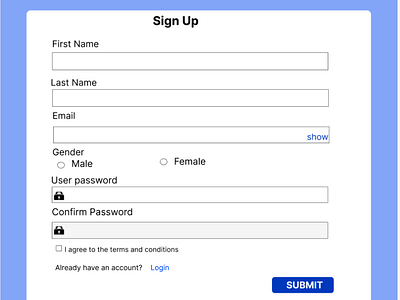 A sign up form