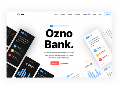 #concepts - Ozno Bank Landing Page v2 bank banking cards dashboards design fintech interface product product design ui user experience user interface userinterface ux web