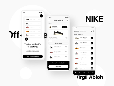 Sneakers Trading App #1 abloh adidas app application black minimal nike off-white product design sneakers trading ui user experience user interface ux virgil white
