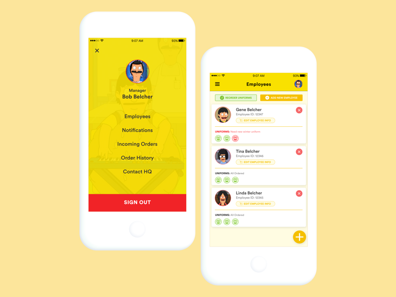 Bob's Burgers Internal Tools thingamajig mobile bobsburgers playful silly conceptual concept ux design ui