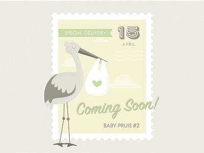 Baby Announcement baby announcement gender neutral green new baby special delivery stamp stork yellow