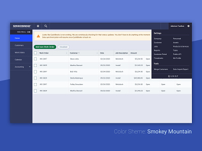 Color Scheme: Smokey Mountain color scheme explore servicebridge user interface