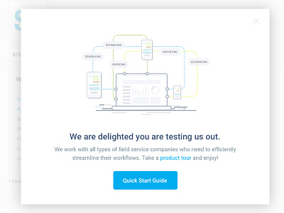 Welcome Lightbox - Modal deligth illustrator lightbox modal pendo quick start guide service bridge sketch user experience user experience ux web app