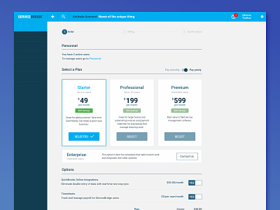 Pricing Page Concept monthly vs yearly prices pricing page servicebridge subscribe