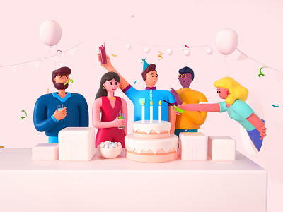 illustration 3d-page 5 ballons birthday party branding c4d cake candle character cinema 4d design drinking gift illustration lanterns man octane woman woman illustration