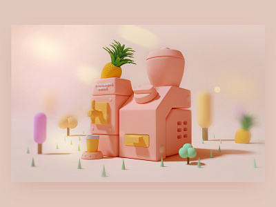 Mini building 3 c4d cup cute design drink house icon juice juicer octane pineapple tree ui