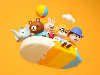 Ice Cream Spacecraft bear bollywood boy c4d cloud cute design elepant girl glasses hat ice cream icon octane rabbit ui