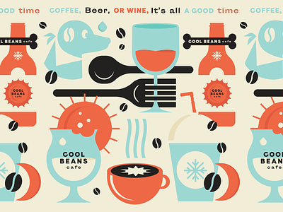 Cool Beans Pattern beer cafe coffee dogs icons pattern wine