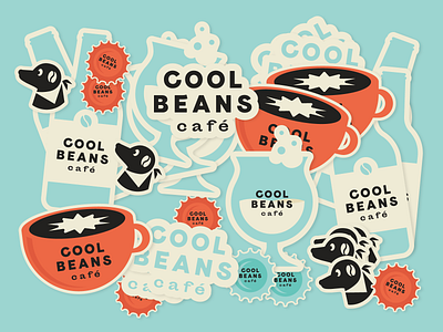 Cool Beans Cafe Stickers beer branding cafe coffee dog logo stickers wine