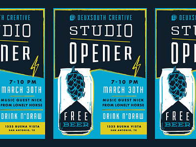 DeuxSouth Creative Studio Opener Invite beer draw hand drawn hops illustration invitation invite studio