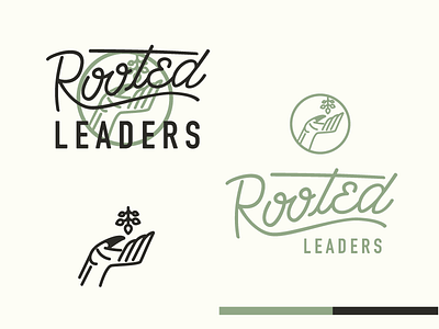 Rooted Leaders Branding Concept badge branch hand icon illustration lettering organic root script seed stem