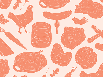 Milo All Day Brand Pattern biscuit breakfast etching illustration jam