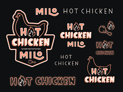 Hot Chicken Logo badge chicken flame neon type