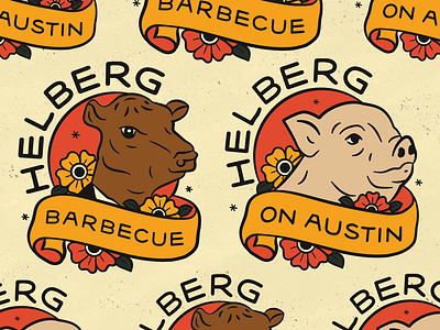 Helberg BBQ american traditional bbq branding cow logo pig