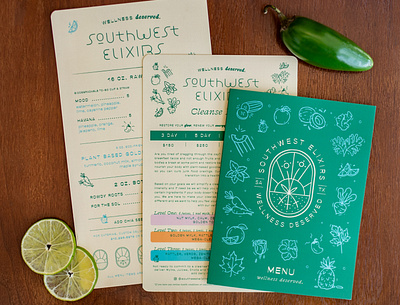 Southwest Elixirs bottles health illustration juice menu packaging packaging design southwest
