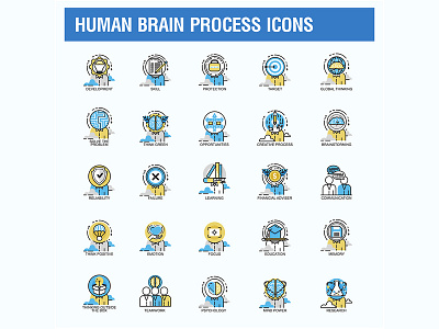 Human Brain Process Vector Illustration Icons brain flat head icon intelligence knowledge mind person psychology think training work