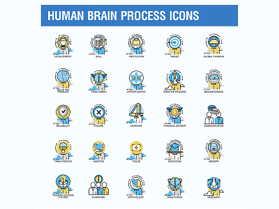 Human Brain Process Vector Illustration Icons