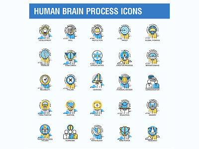 Human Brain Process Vector Illustration Icons