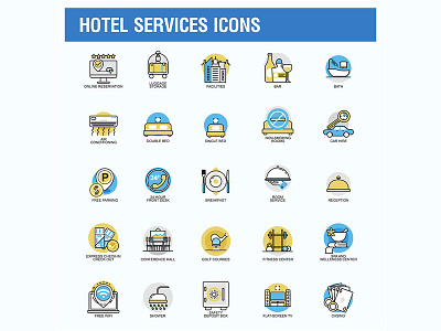 Hotel Services Icons Vector Illustration arrival catering clean design guest home hotel icon minibar motel vector web