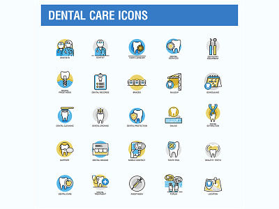 Dental Care Vector Illustration Icons care children dental dentist dentistry element flat icon line office tooth toothbrush