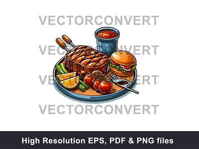 Fast food vector illustration 1 burger. orange chicken fast food food lemon