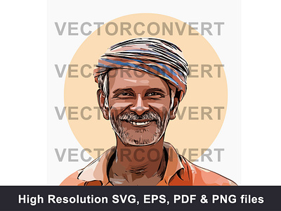 Indian old farmer smiling vector illustration